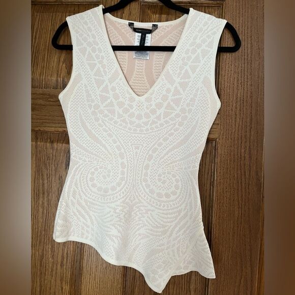 BCBG MaxAzria cream/tan, decorated, sleeveless, V-neck, heavy knit top, Small - Picture 1 of 9